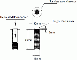 FlexiGlide sliding shutter floor socket diagram.
