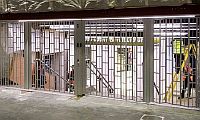 security sliding shutter at opening to station entrance
